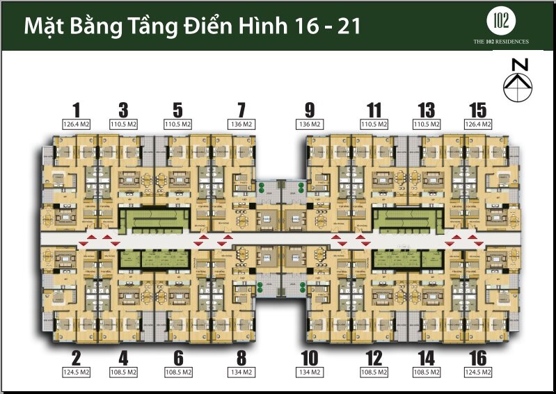 Chung cư 102 Trường Chinh Kinh đô - Mặt bằng tầng điển hình 16 - 21